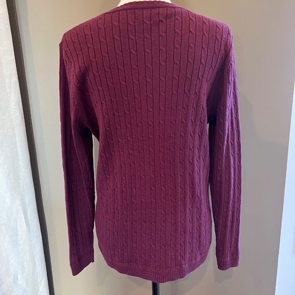 Croft & Barrow Cable Knit Wine V-neck Pullover Sweater Long Sleeve, Size Large - Picture 4 of 12